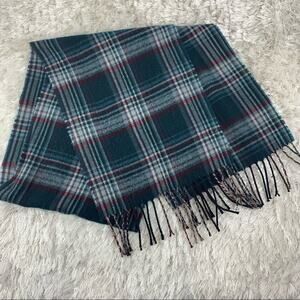 Black Grey Blue Red Plaid Fringed Scarf